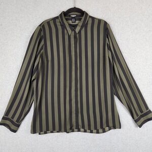 Express Portofino Shirt Women's Size Large Olive Green Black Striped